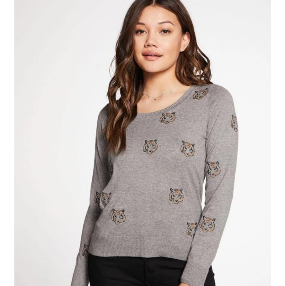 Chaser Cotton-Cashmere Tiger Crew Neck